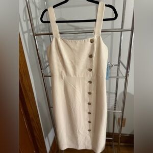 Antonio Melani Ivory Button Down Midi Dress with Gold Pinstripes | Size 10